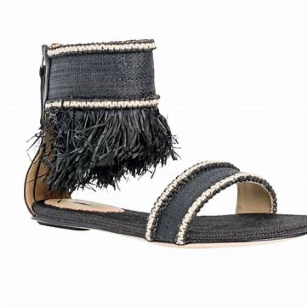Leon Max by Max Studio Jargon Ankle Fringed Black Sandal Size 7